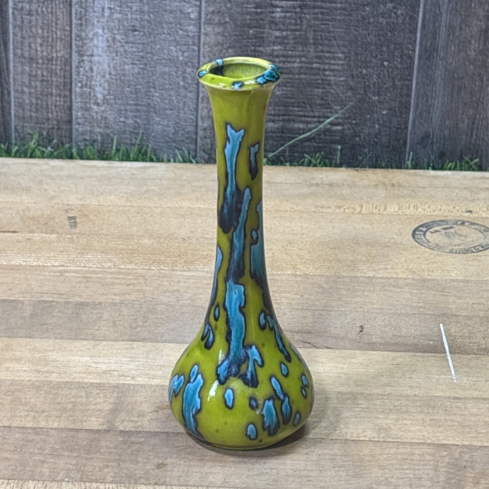 Vintage 1960s 70s MCM Drip Glaze Ceramic Bud Vase Studio Art Pottery Retro
